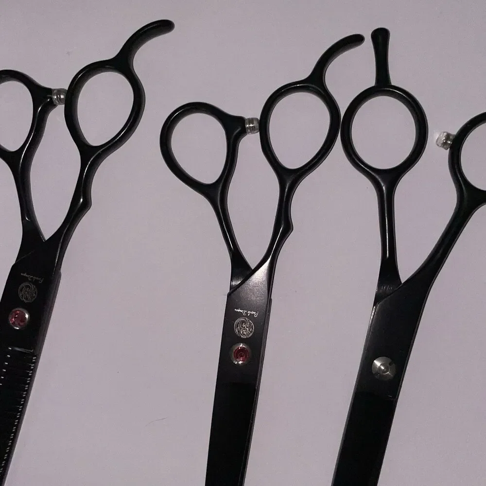 Purple Dragon Dog Grooming Kit 7.0” Left Hand Stainless Curved Scissors 5 Pcs.